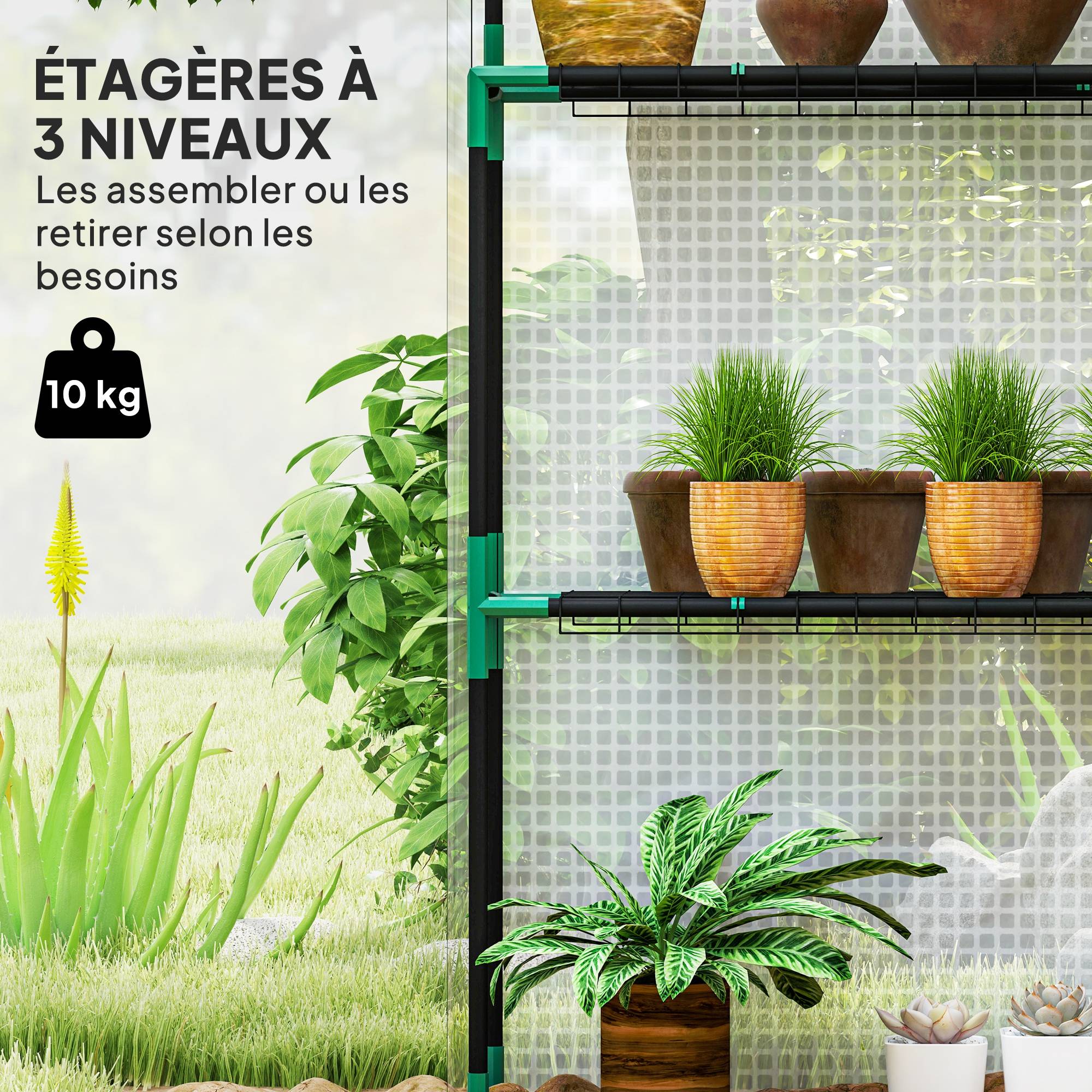 Serre étagères PE 3 niveaux extérieurs hivernage plantes 143x74x190cm Blanc - ComfortXL Outdoor Living - Image 6