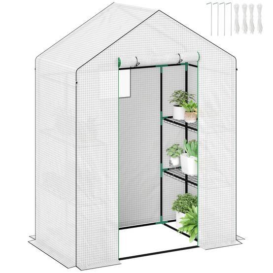 Serre étagères PE 3 niveaux extérieurs hivernage plantes 143x74x190cm Blanc - ComfortXL Outdoor Living - Image 1