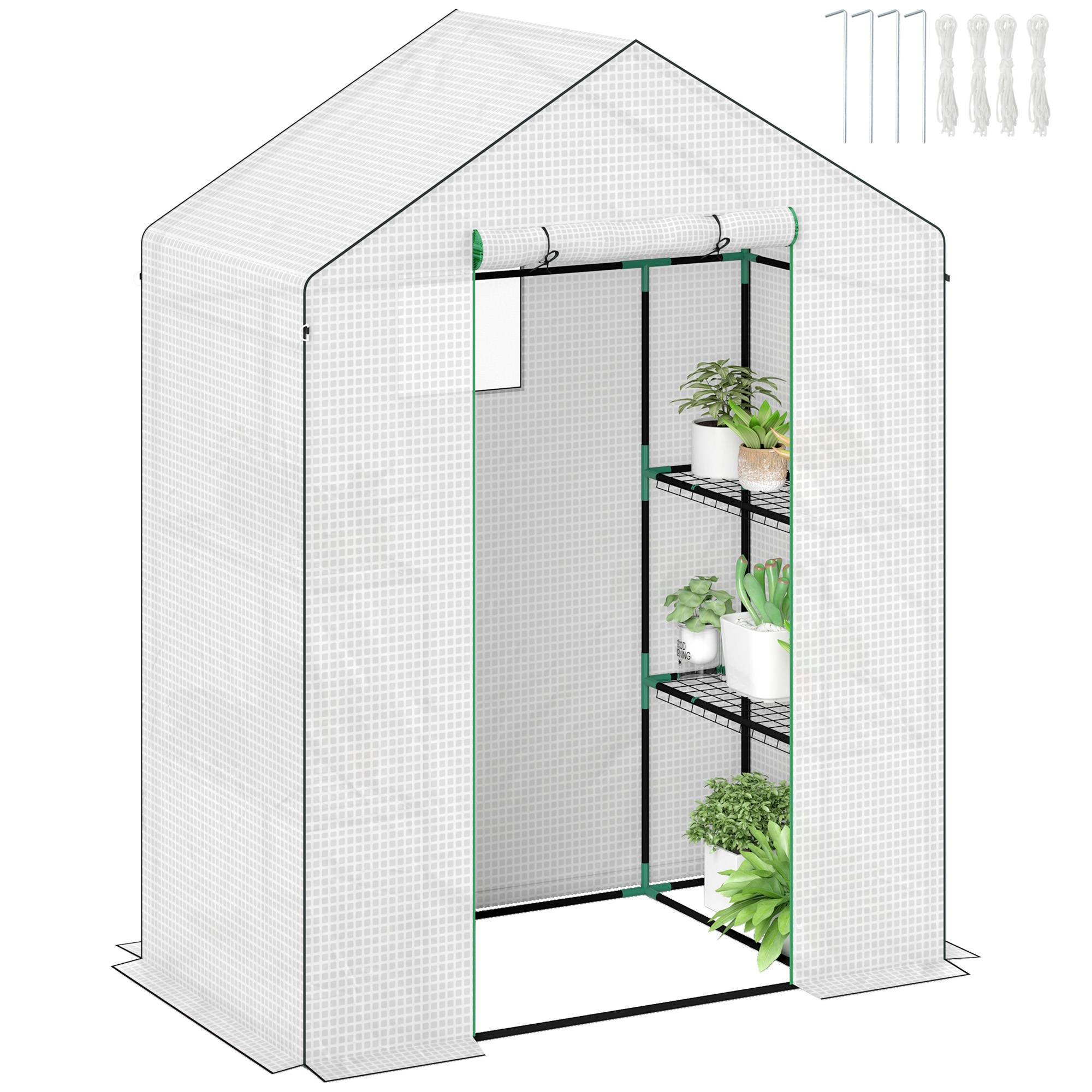Serre étagères PE 3 niveaux extérieurs hivernage plantes 143x74x190cm Blanc - ComfortXL Outdoor Living - Image 1
