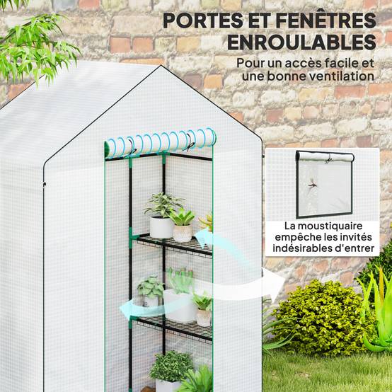 Serre étagères PE 3 niveaux extérieurs hivernage plantes 143x74x190cm Blanc - ComfortXL Outdoor Living - Image 8