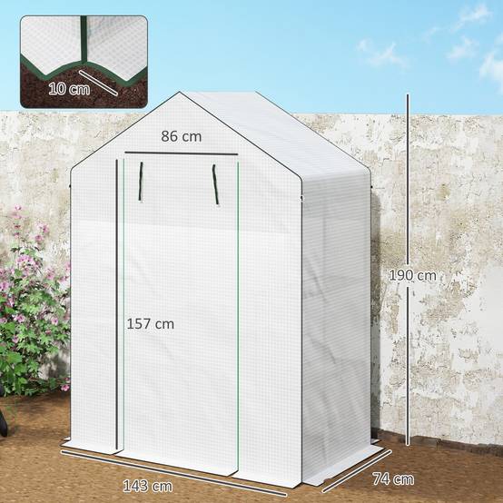 Serre étagères PE 3 niveaux extérieurs hivernage plantes 143x74x190cm Blanc - ComfortXL Outdoor Living - Image 5