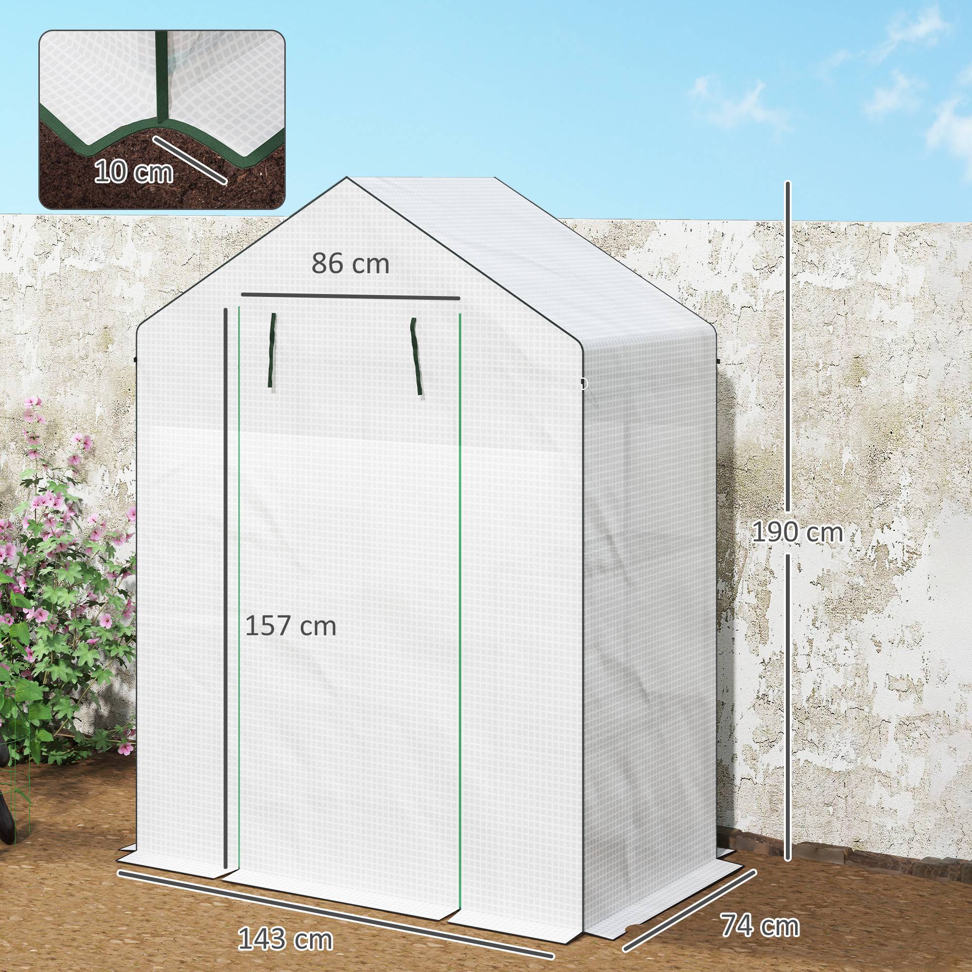 Serre étagères PE 3 niveaux extérieurs hivernage plantes 143x74x190cm Blanc - ComfortXL Outdoor Living - Image 5