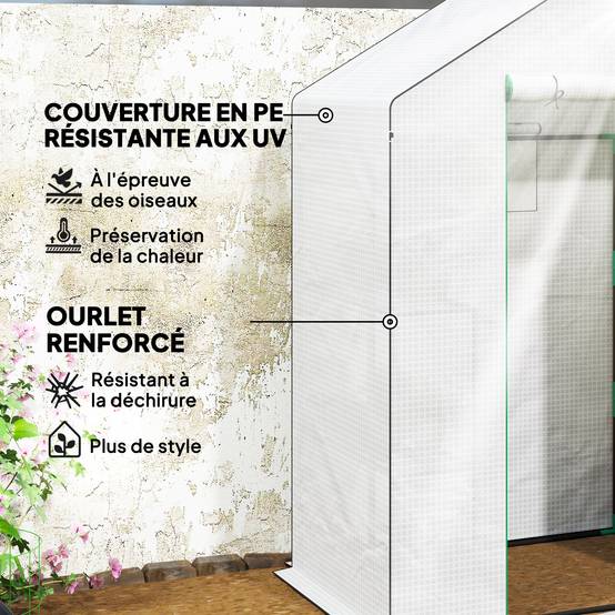 Serre étagères PE 3 niveaux extérieurs hivernage plantes 143x74x190cm Blanc - ComfortXL Outdoor Living - Image 7