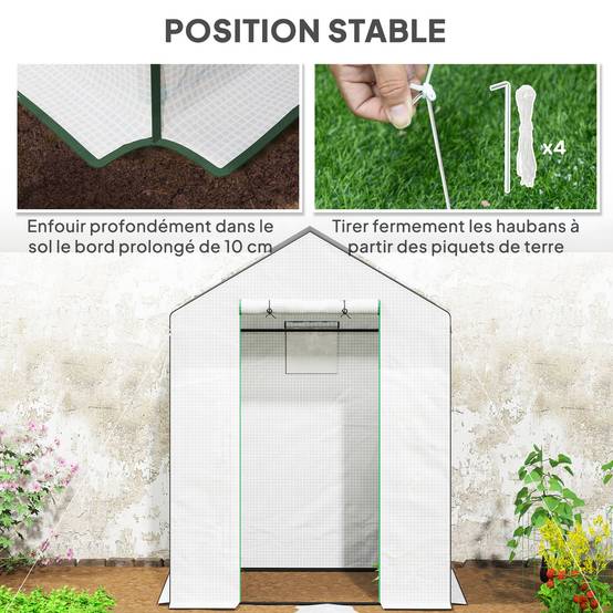 Serre étagères PE 3 niveaux extérieurs hivernage plantes 143x74x190cm Blanc - ComfortXL Outdoor Living - Image 9