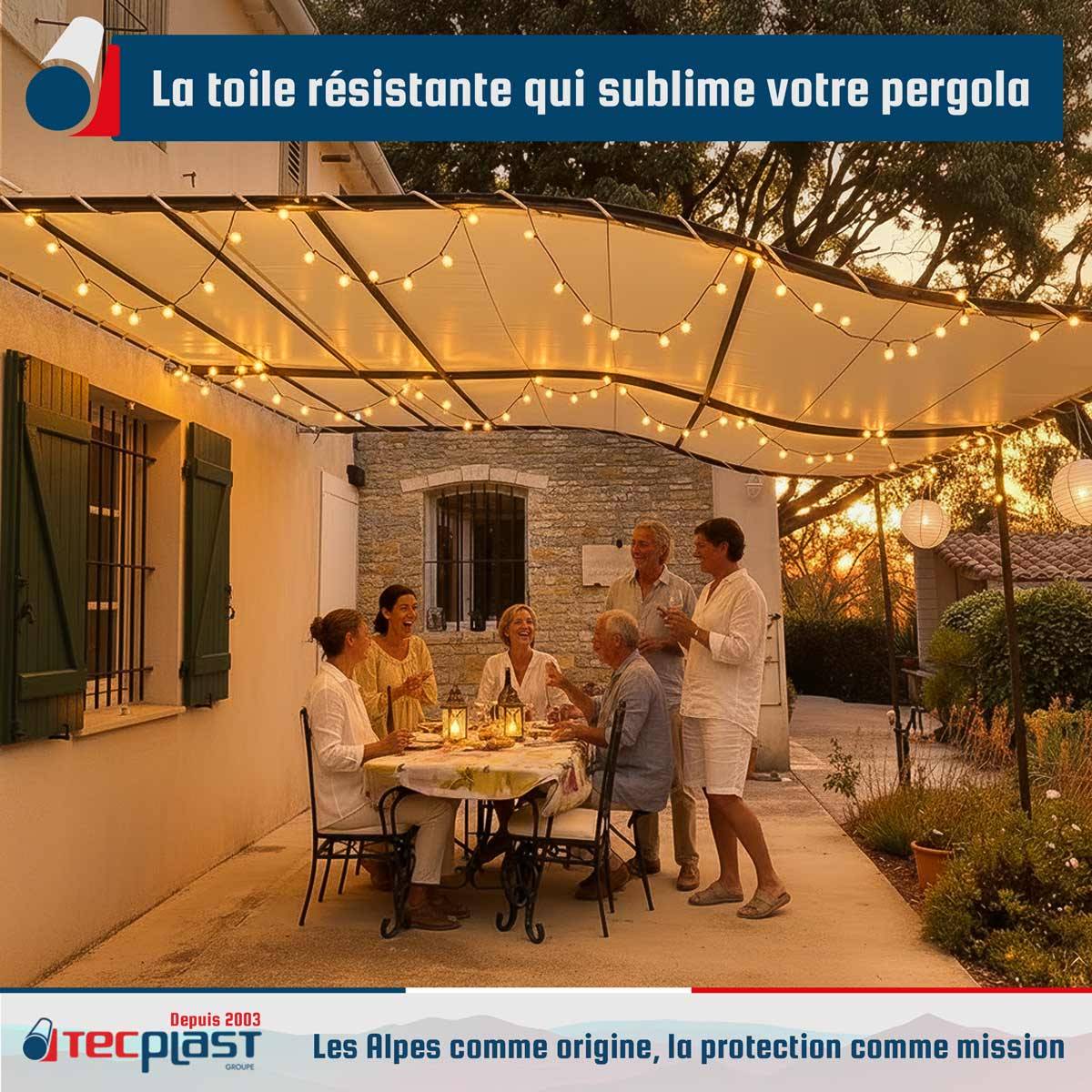 Pack Toile Pergola Blanc Crème 3x4 m + Sandow Noir 20m - Bâche Pergola prête à poser LP506PR Garantie 5 ans TECPLAST - Image 2