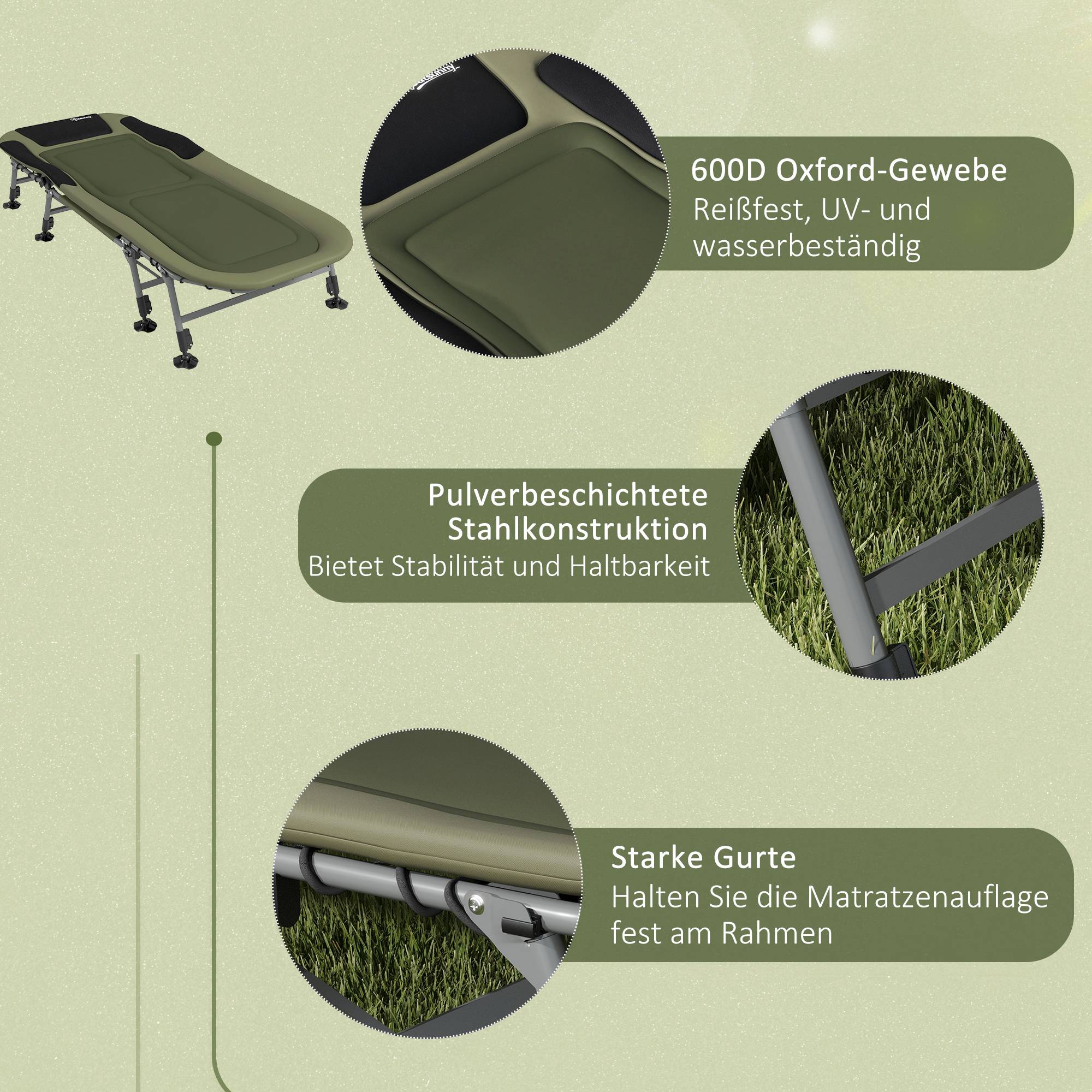Sans Marque - Transat lit camping, 200x85x40-55cm, vert - Image 10