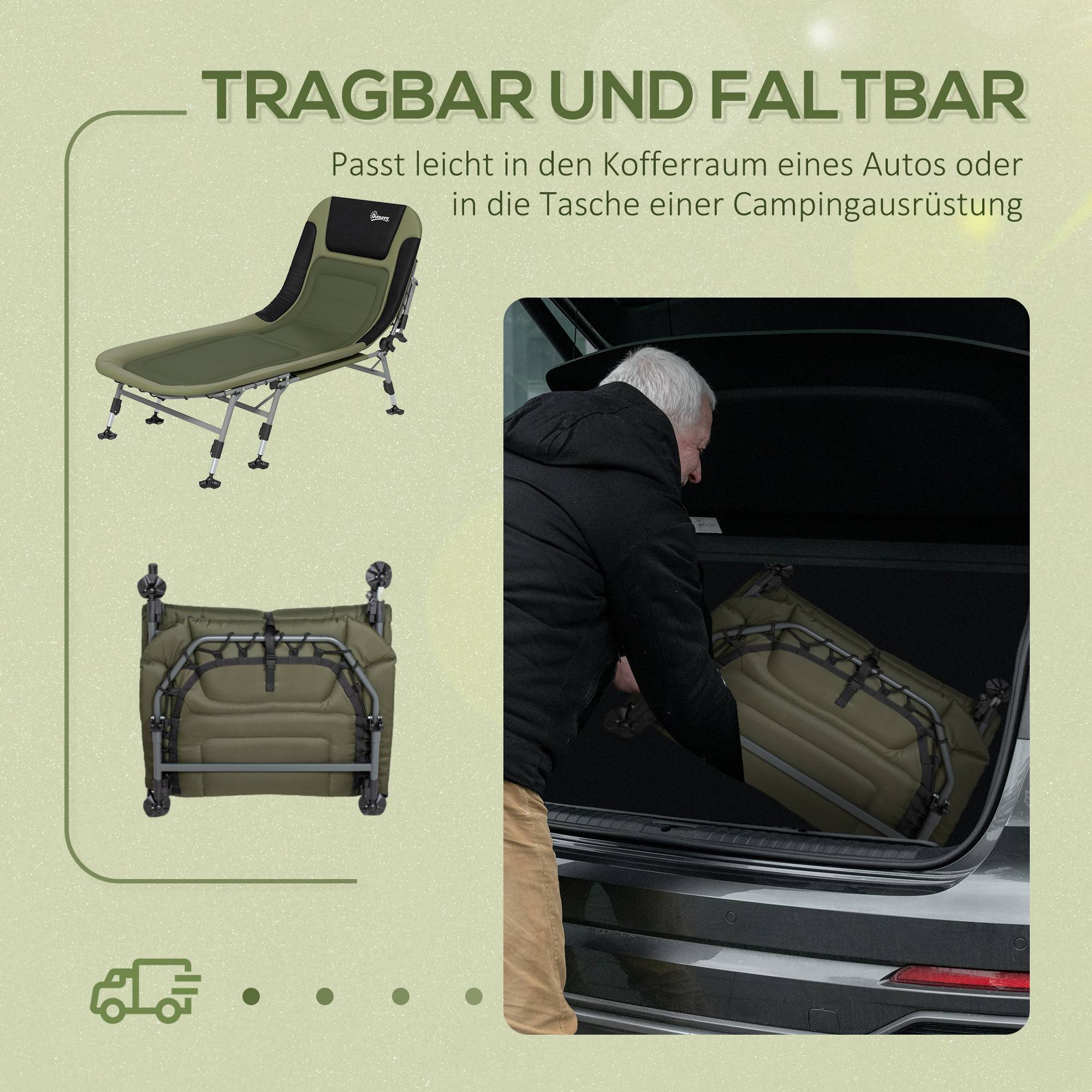 Sans Marque - Transat lit camping, 200x85x40-55cm, vert - Image 9