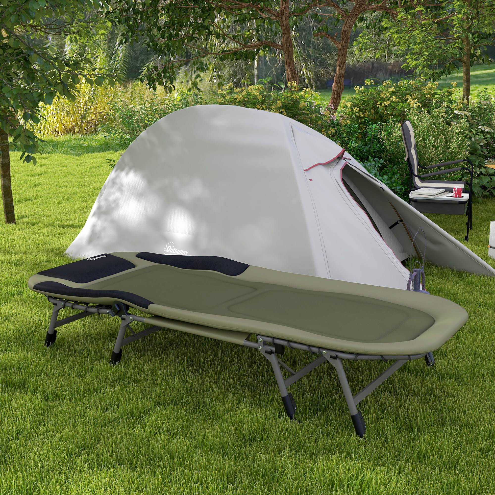 Sans Marque - Transat lit camping, 200x85x40-55cm, vert - Image 3
