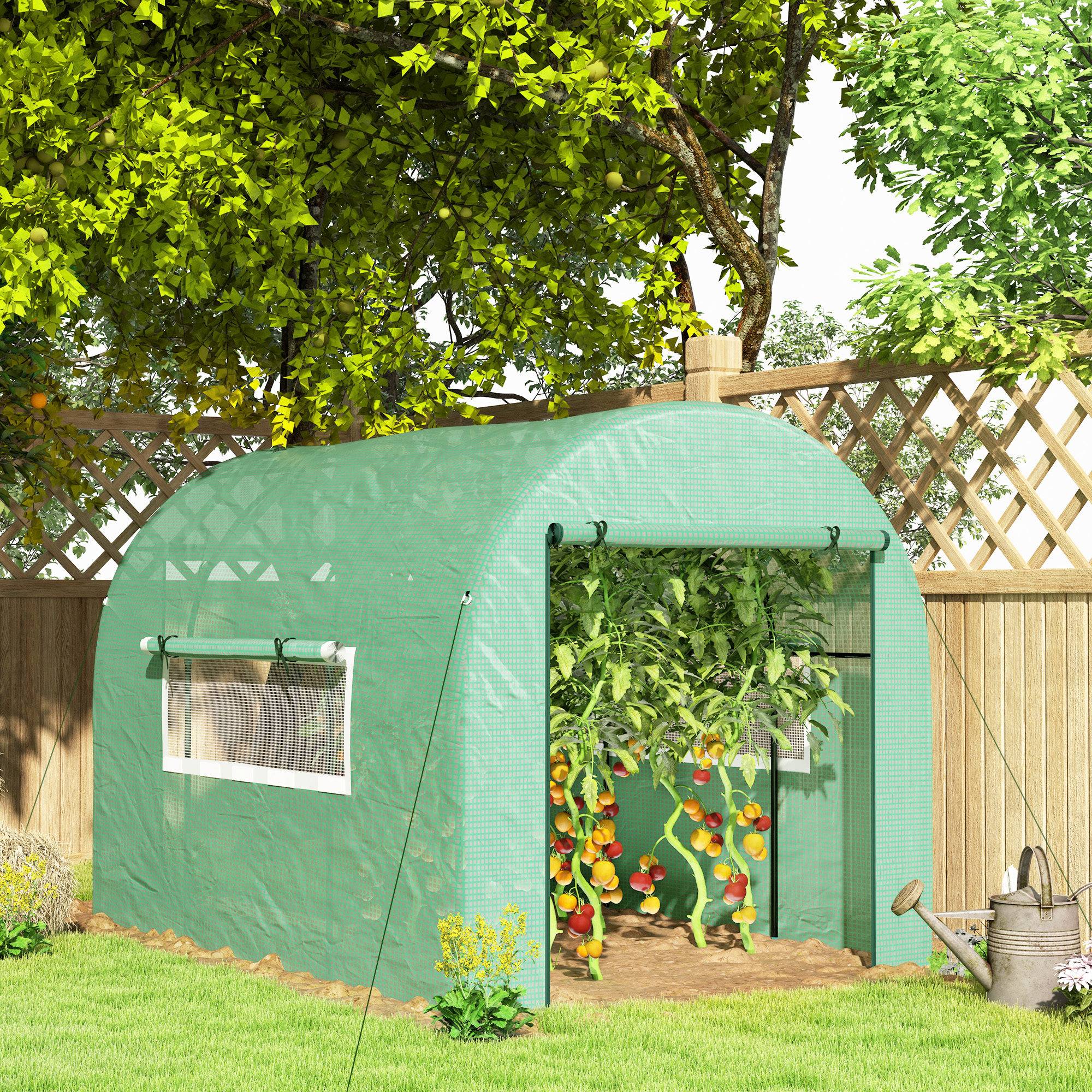 Sans Marque - Serre tunnel jardin 3x2x2 m acier PE UV portes fenêtres coulissantes verte - Image 4