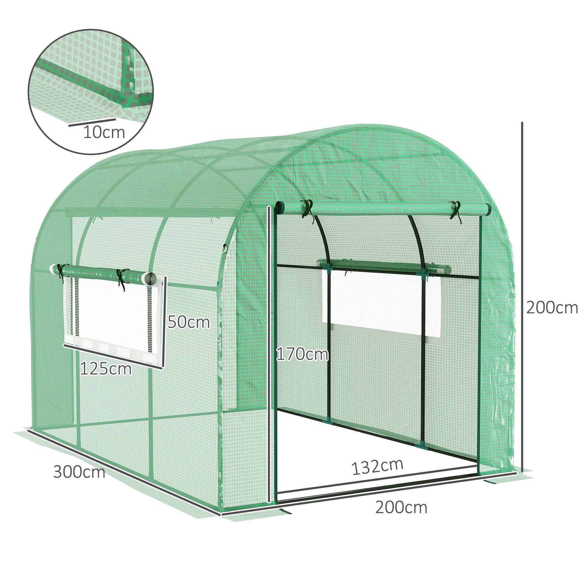 Sans Marque - Serre tunnel jardin 3x2x2 m acier PE UV portes fenêtres coulissantes verte - Image 5