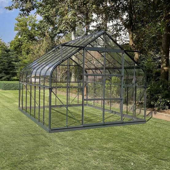 Serre de jardin 13m² en aluminium et verre trempé anthracite Green Protect Comtesse avec embase acier - Image 3