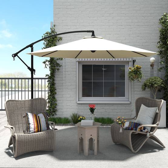 Parasol déporté de jardin avec base en croix incluse, en métal et polyester, 3x2,5 m, beige - Image 10