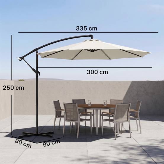 Parasol déporté de jardin avec base en croix incluse, en métal et polyester, 3x2,5 m, beige - Image 5