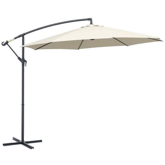 Parasol déporté de jardin avec base en croix incluse, en métal et polyester, 3x2,5 m, beige - Image 1