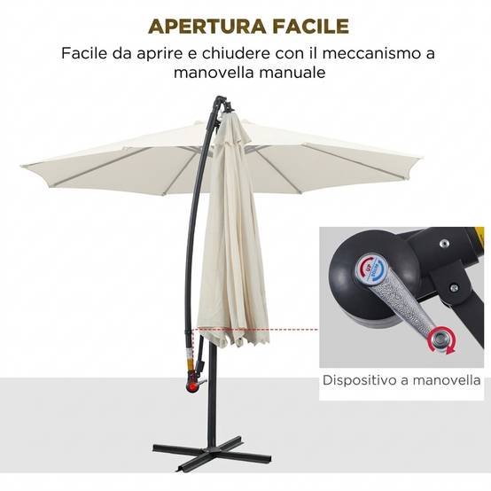 Parasol déporté de jardin avec base en croix incluse, en métal et polyester, 3x2,5 m, beige - Image 6