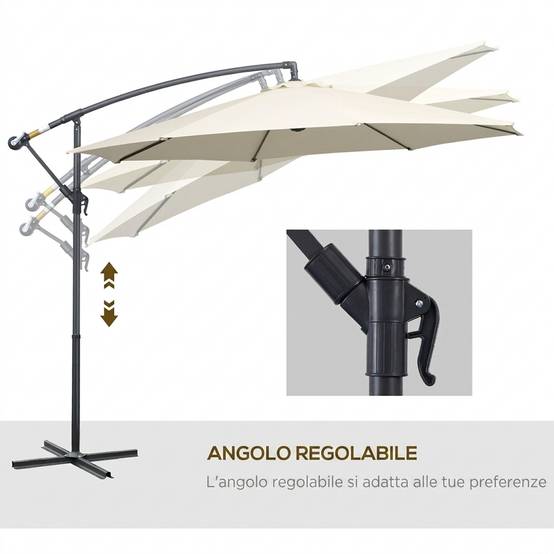 Parasol déporté de jardin avec base en croix incluse, en métal et polyester, 3x2,5 m, beige - Image 7