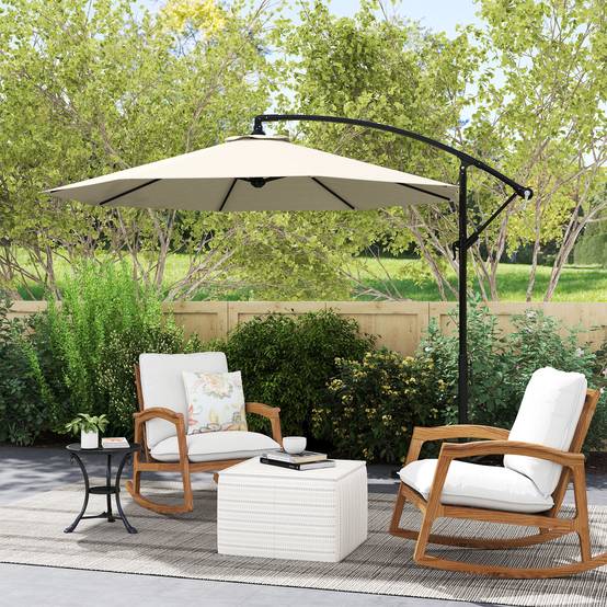 Parasol déporté de jardin avec base en croix incluse, en métal et polyester, 3x2,5 m, beige - Image 4