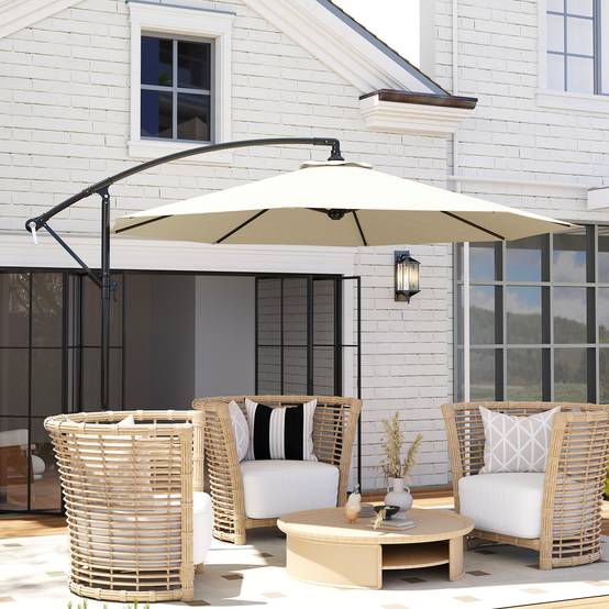 Parasol déporté de jardin avec base en croix incluse, en métal et polyester, 3x2,5 m, beige - Image 3