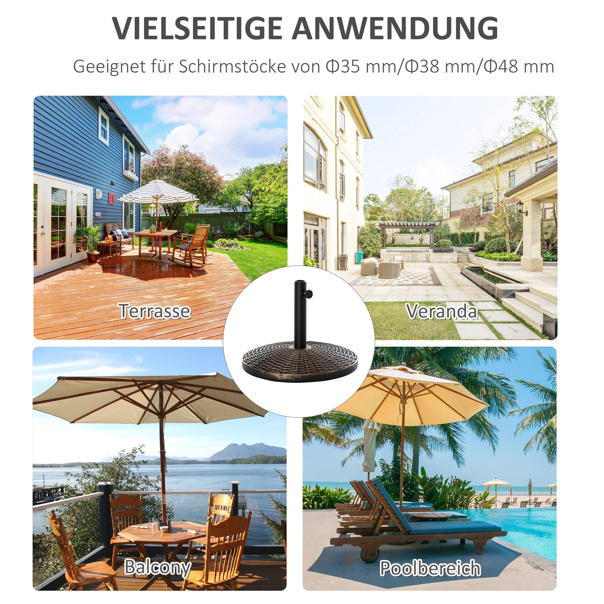 Pied de parasol en ciment et résine pour terrasse avec adaptateurs Ø53cm bronze - ComfortXL Outdoor Living - Image 8