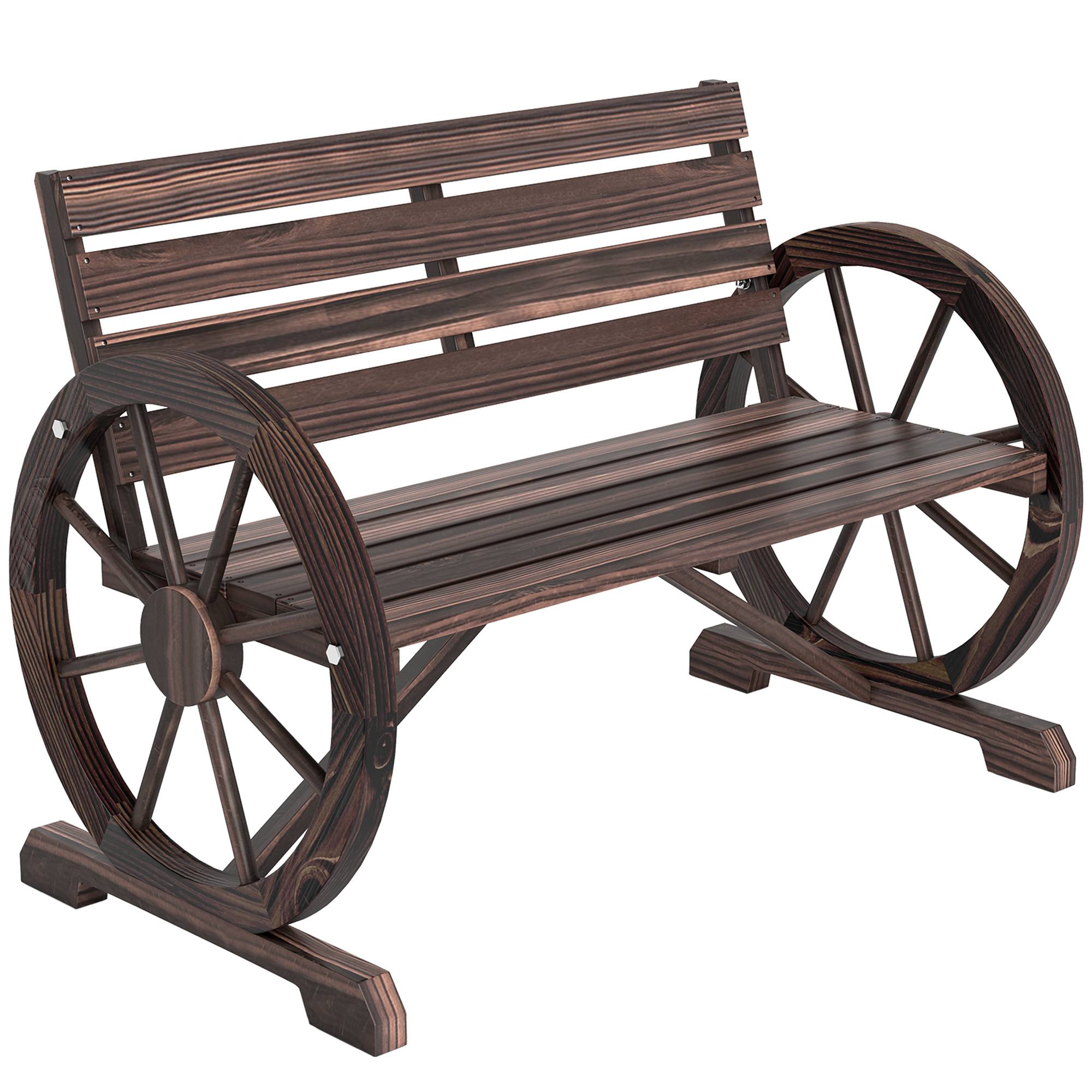 Banc de Jardin banc 3 places banc en bois Style Rustique Chic accoudoirs Roues carbonisation - Image 1