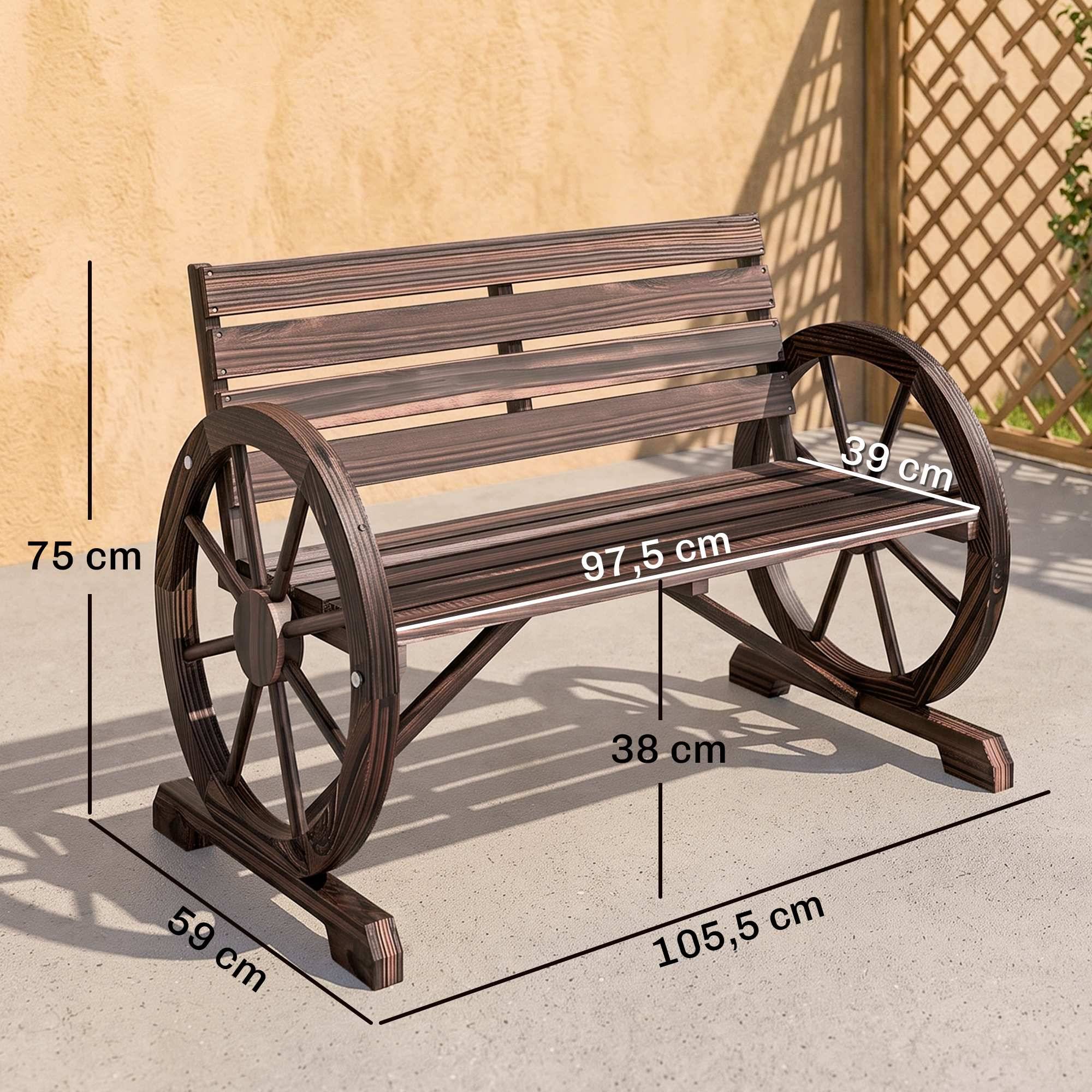 Banc de Jardin banc 3 places banc en bois Style Rustique Chic accoudoirs Roues carbonisation - Image 5