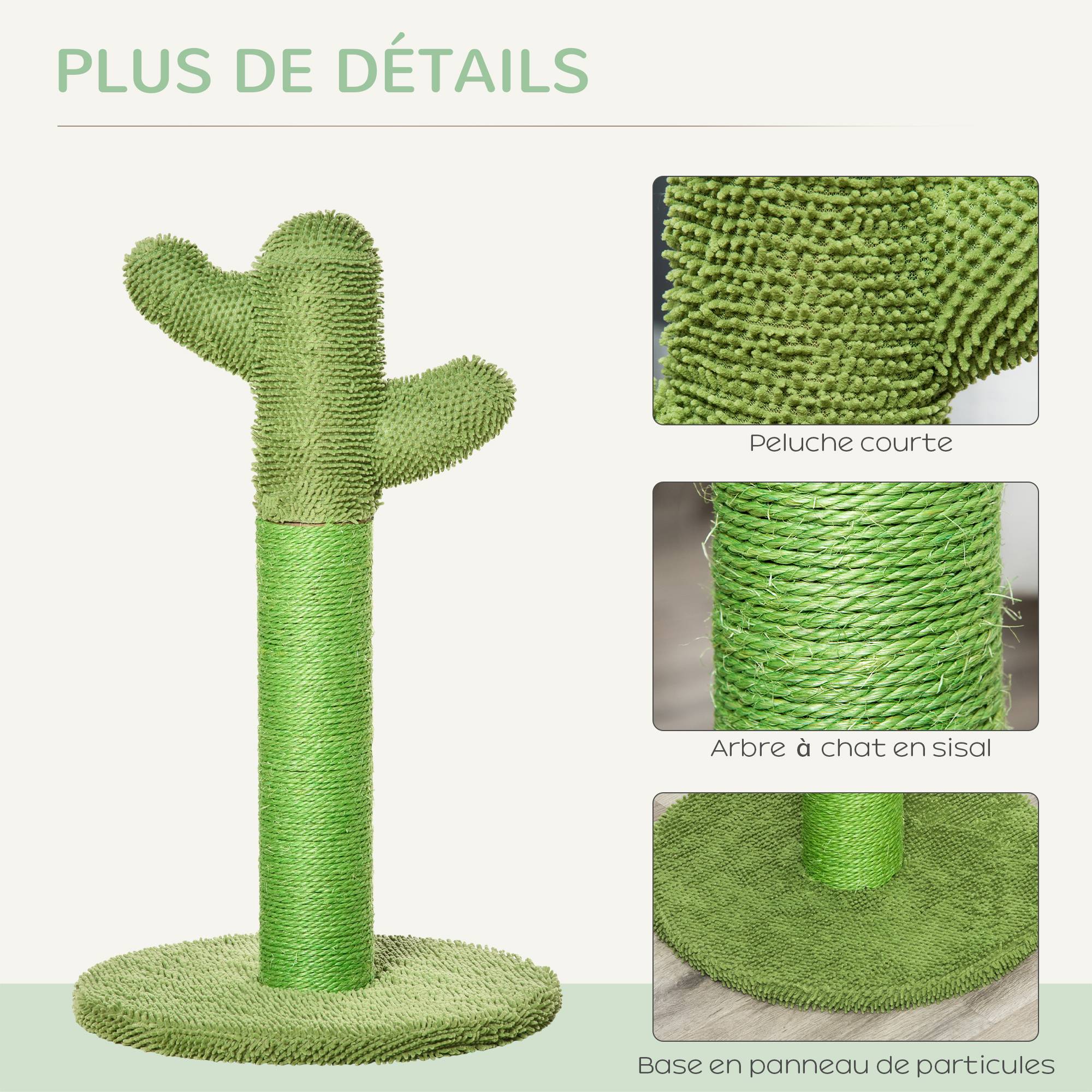 Sans Marque - Griffoir pour chat d'intérieur en forme de cactus, arbre à chat en sisal résistant avec base, 40 x 40 x 65 cm, vert - Image 7