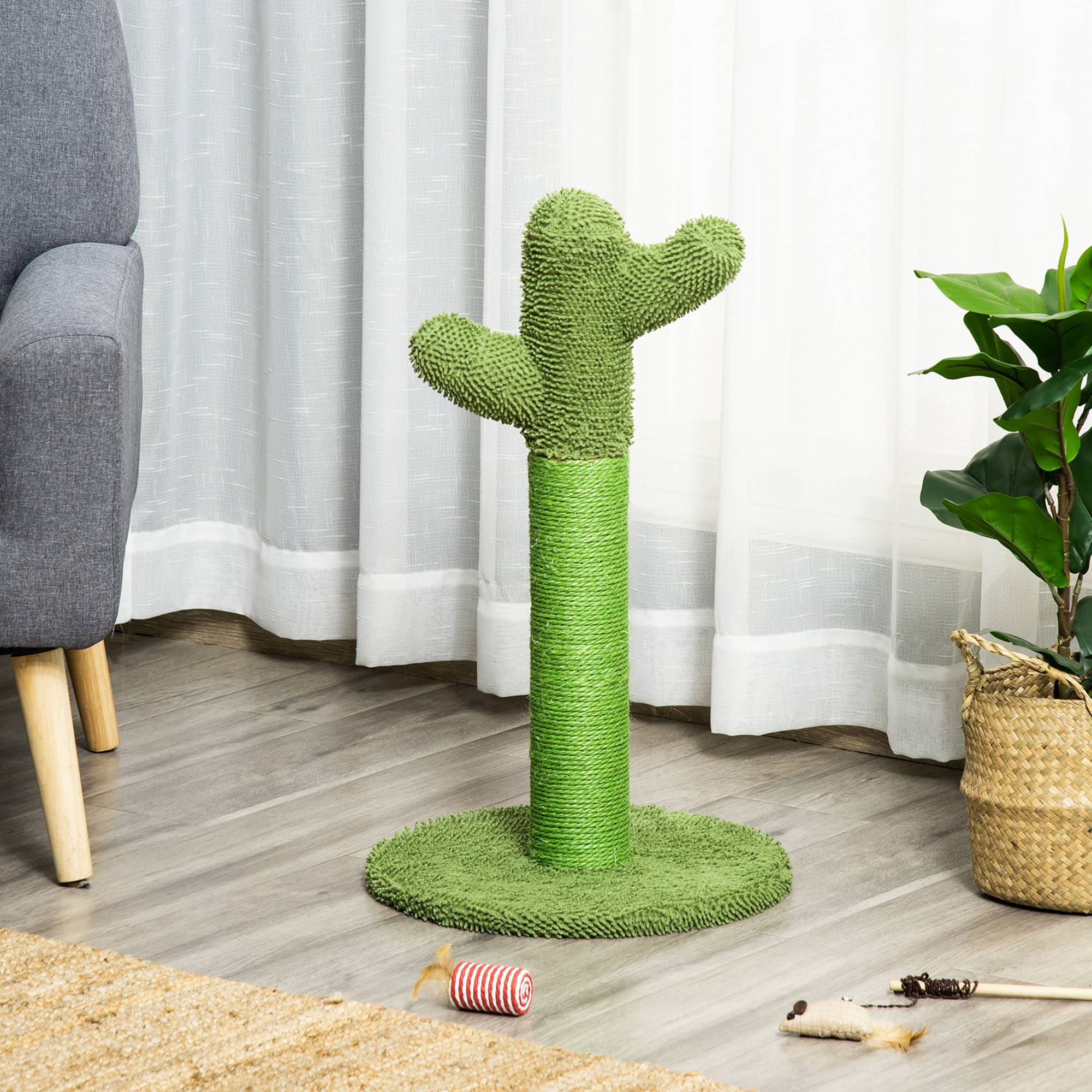 Sans Marque - Griffoir pour chat d'intérieur en forme de cactus, arbre à chat en sisal résistant avec base, 40 x 40 x 65 cm, vert - Image 4