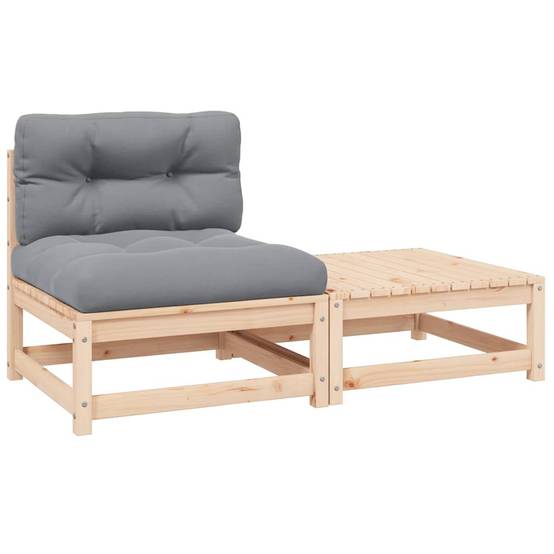Ensemble Canapé de Jardin Bois Pin Brut 2 Éléments Modulables avec Coussins Gris pour Patio – ComfortXL Outdoor Living - Image 1