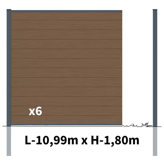 Kit Clôture Bois Composite Bronze 11x1,8m RIO - Poteaux en Aluminium Gris - Brise Vue - Palissade - Image 2