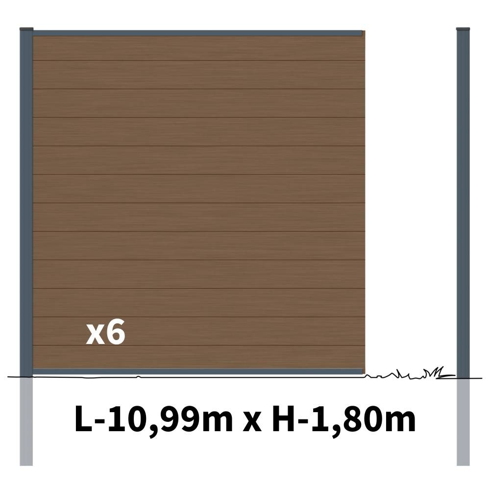 Kit Clôture Bois Composite Bronze 11x1,8m RIO - Poteaux en Aluminium Gris - Brise Vue - Palissade - Image 2