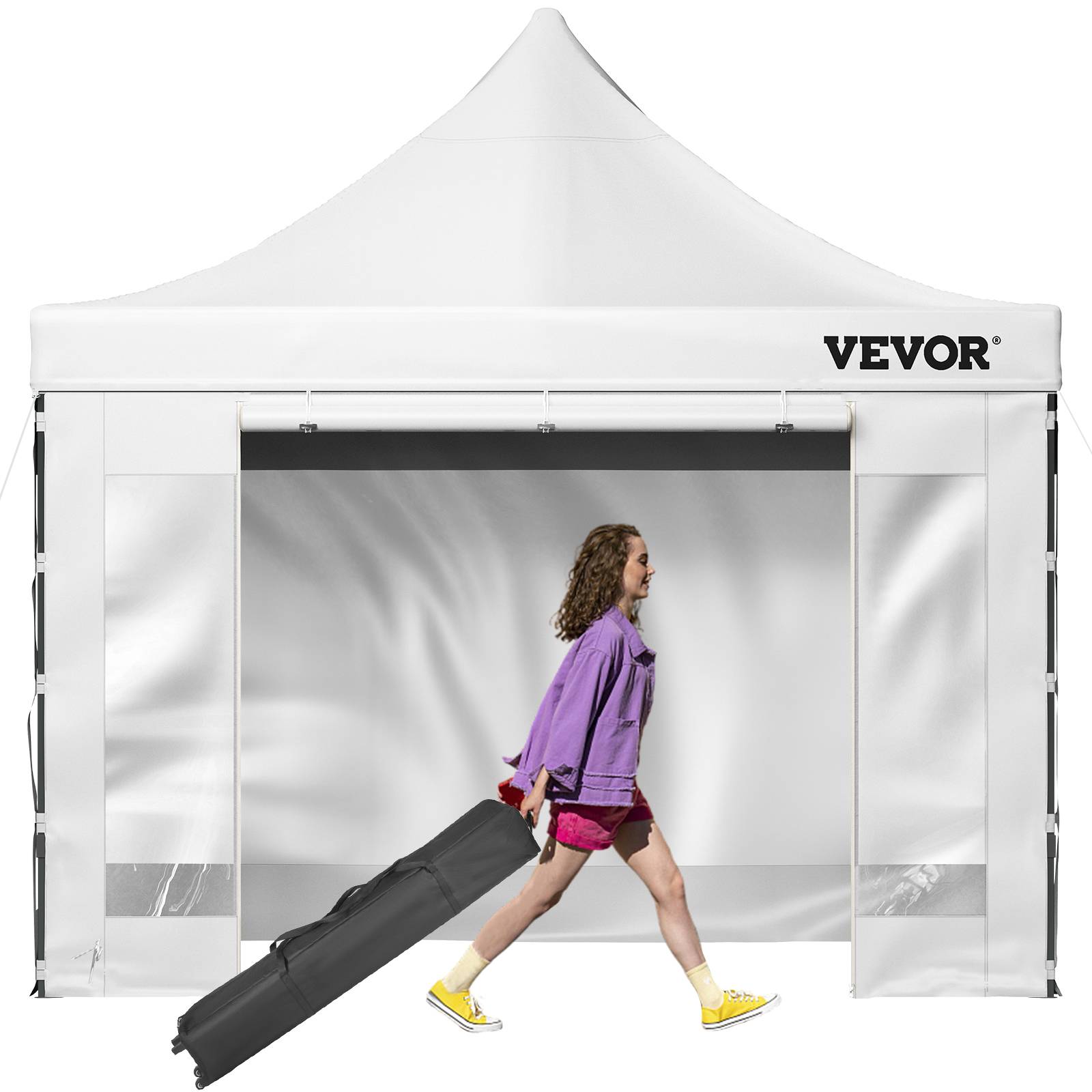 VEVOR Tonnelle imperméable 3x3m pop-up, parois latérales, résistante UV/pluie/neige, avec sac à roulettes. - Image 1
