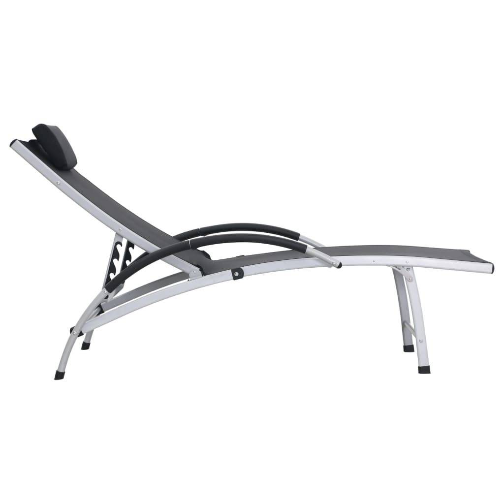 Helloshop26 - Transat chaise longue bain de soleil lit de jardin terrasse meuble d'extérieur aluminium textilène noir - Image 3