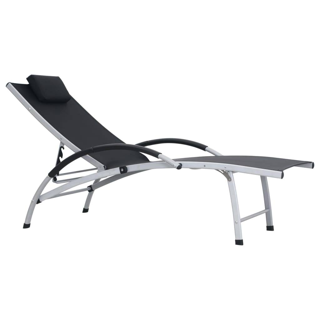 Helloshop26 - Transat chaise longue bain de soleil lit de jardin terrasse meuble d'extérieur aluminium textilène noir - Image 1