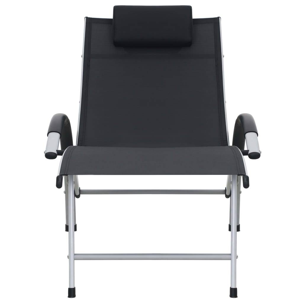 Helloshop26 - Transat chaise longue bain de soleil lit de jardin terrasse meuble d'extérieur aluminium textilène noir - Image 2