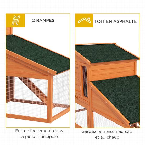 Clapier cage à lapins rongeurs poulailler XXL 2 étages 2 enclos tiroir déjection 2,25L x 0,70l x 1H m bois massif pin - Image 8