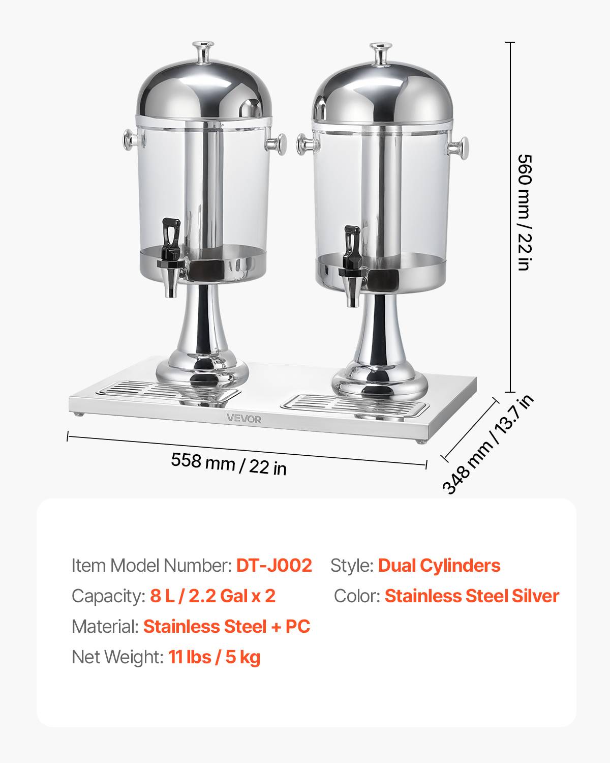 Vevor - VEVOR Distributeur 2x8 L, acier inox, avec plateau. - Image 7