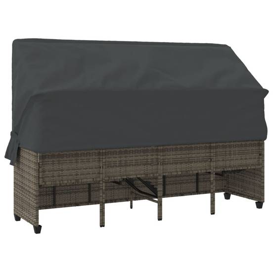 Chaise longue | Transat | Bain de soleil avec auvent et coussins gris résine tressée - Image 8