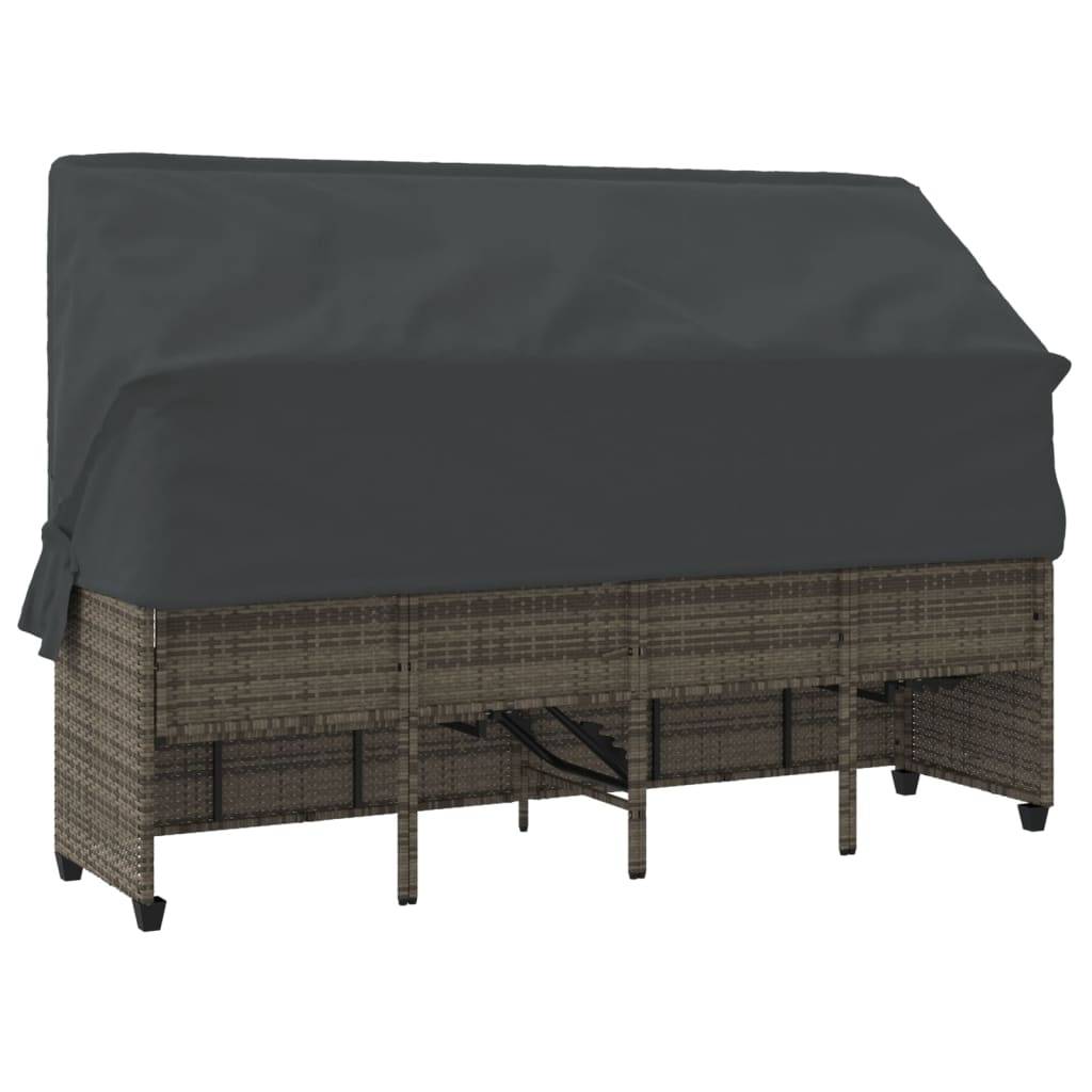 Chaise longue | Transat | Bain de soleil avec auvent et coussins gris résine tressée - Image 8
