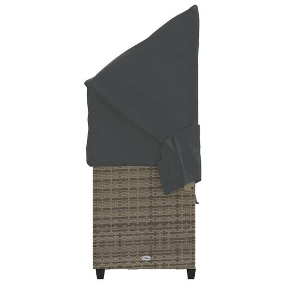 Chaise longue | Transat | Bain de soleil avec auvent et coussins gris résine tressée - Image 7