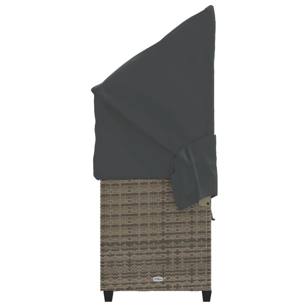 Chaise longue | Transat | Bain de soleil avec auvent et coussins gris résine tressée - Image 7