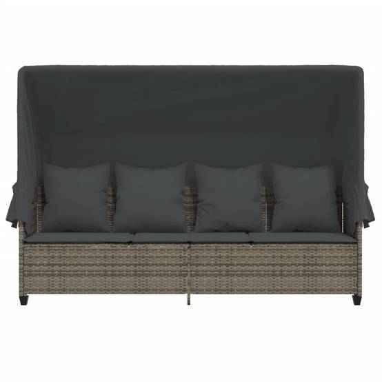 Chaise longue | Transat | Bain de soleil avec auvent et coussins gris résine tressée - Image 6