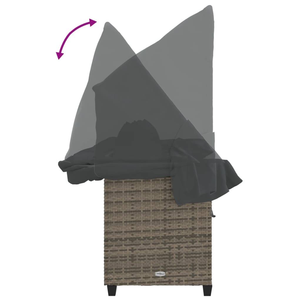 Chaise longue | Transat | Bain de soleil avec auvent et coussins gris résine tressée - Image 9