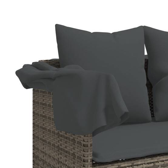 Chaise longue | Transat | Bain de soleil avec auvent et coussins gris résine tressée - Image 10