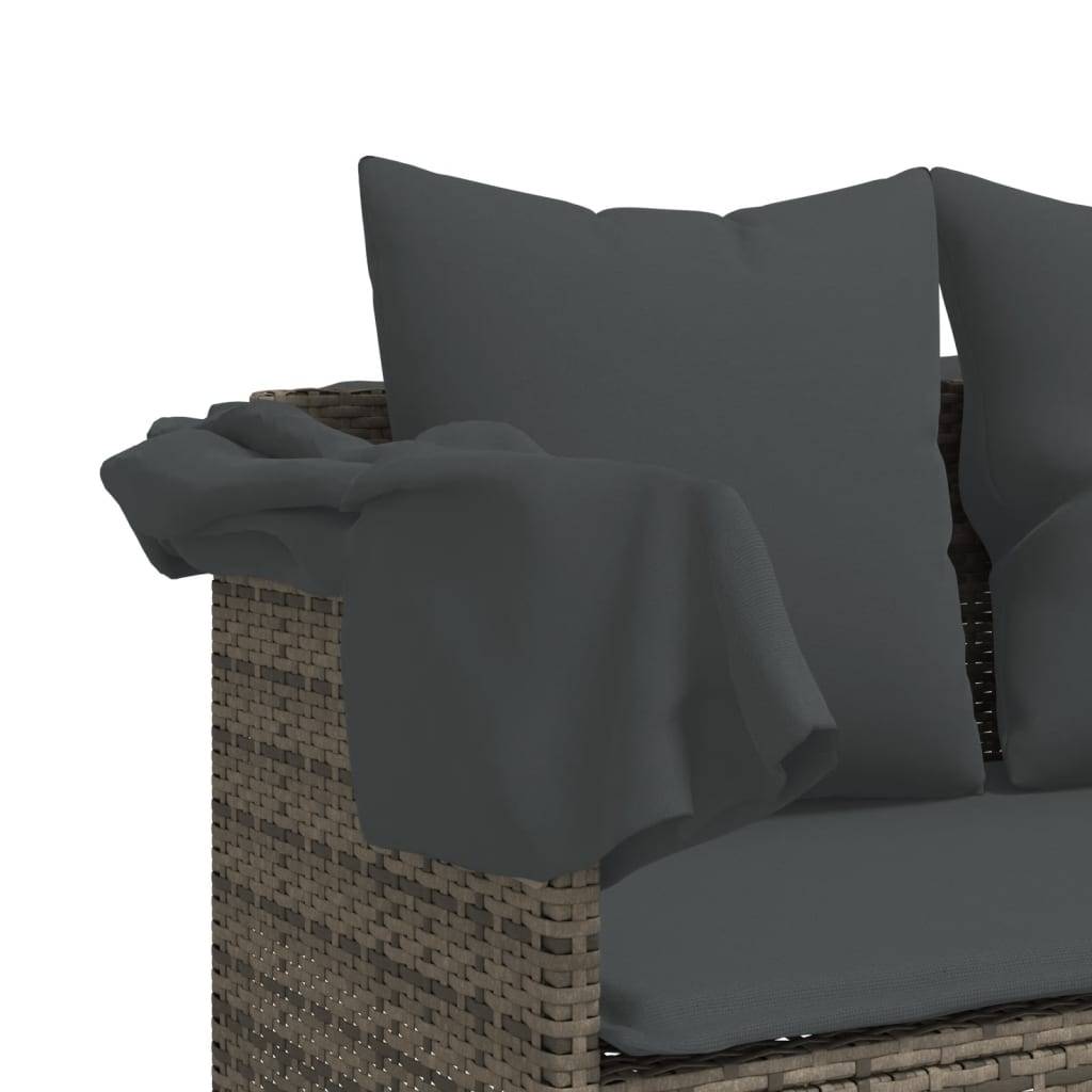 Chaise longue | Transat | Bain de soleil avec auvent et coussins gris résine tressée - Image 10