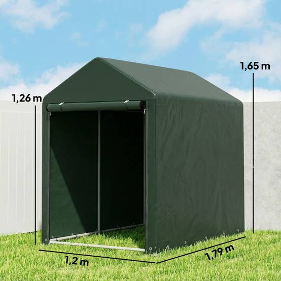 Abri de jardin pour vélos 1,2 x 1,8 x 1,65 m, 2 compartiments, porte zippée, imperméable, anti-UV, vert - Image 5
