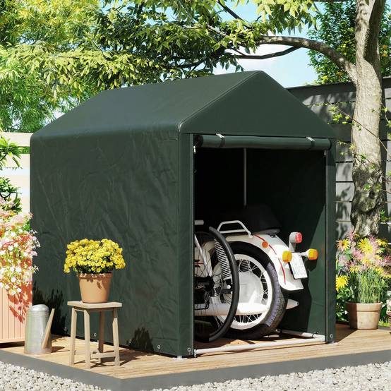 Abri de jardin pour vélos 1,2 x 1,8 x 1,65 m, 2 compartiments, porte zippée, imperméable, anti-UV, vert - Image 9