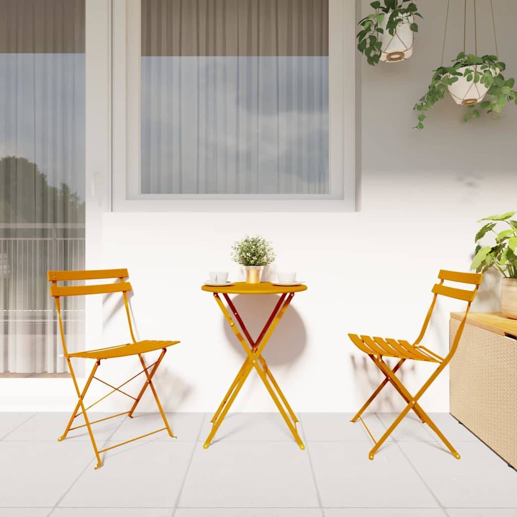 Vidaxl - Ensemble bistro pliant 3 pcs-Salons de jardin Moutarde Acier - Image 4