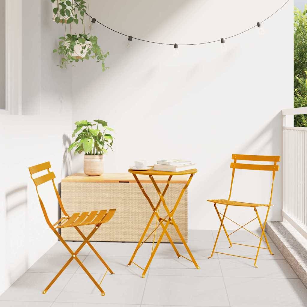 Vidaxl - Ensemble bistro pliant 3 pcs-Salons de jardin Moutarde Acier - Image 1