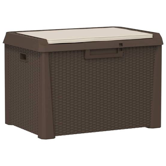 Banc Coffre de Rangement Polypropylène avec Coussin pour Jardin Terrasse Brun 125L – ComfortXL Outdoor Living - Image 2