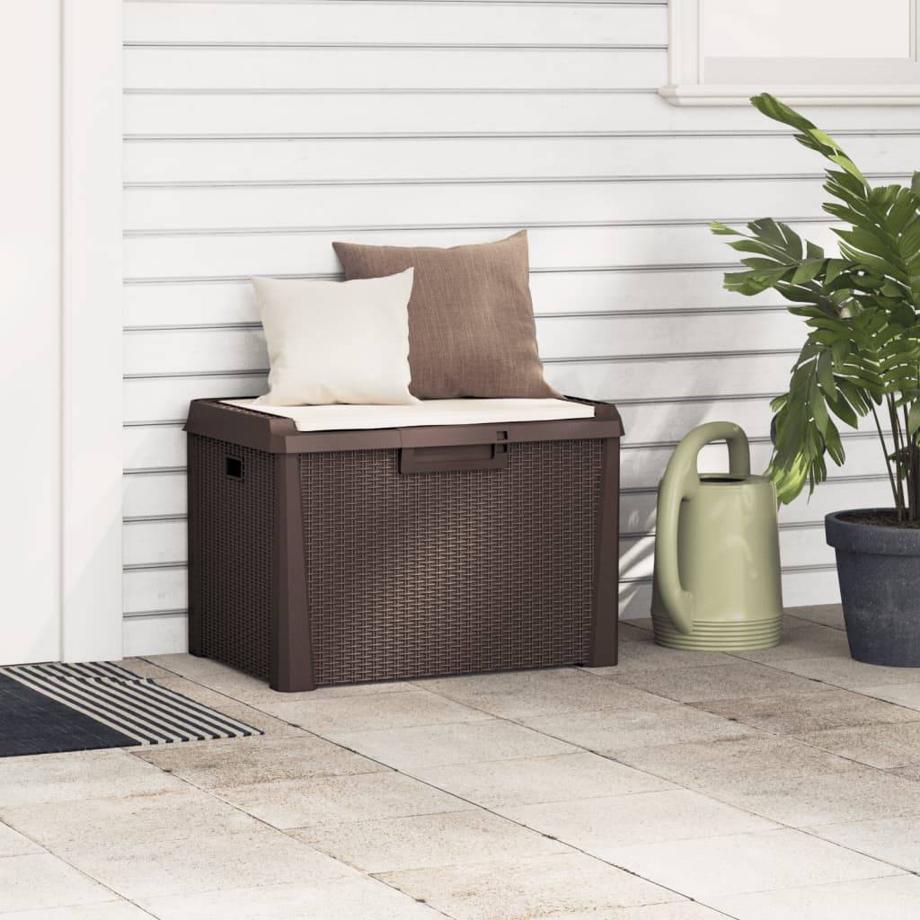 Banc Coffre de Rangement Polypropylène avec Coussin pour Jardin Terrasse Brun 125L – ComfortXL Outdoor Living - Image 3